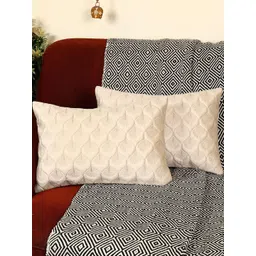 monkdecor Feather Design Cream Color Rectangle Velvet Cushion Covers Set of 2-picture-36