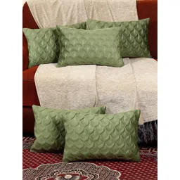monkdecor Feather Design Green Color Rectangle Velvet Cushion Covers Set of 5-picture-11