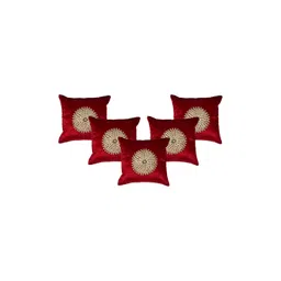 MONKDECOR Maroon & Beige 5 Pieces Embellished Velvet Square Cushion Covers-picture-21