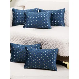 monkdecor Modern Minimalist Rectangle Cushion Covers Set of 5 | 12x18 Inches Velvet Pillow Covers | Decorative Dot Design Blue Color-picture-21