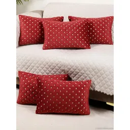 monkdecor Modern Minimalist Rectangle Cushion Covers Set of 5 | 12x18 Inches Velvet Pillow Covers | Decorative Dot Design Maroon Color-picture-20