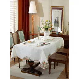 MONKDECOR Peach-Coloured Floral 6-Seater Table Cover with Embroidered details-picture-26