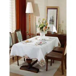 MONKDECOR Peach-Coloured Floral 8-Seater Table Cover with Embroidered details-picture-10