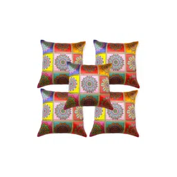 MONKDECOR Pink & Yellow 5 Pieces Floral Square Cushion Cover image 1