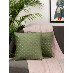 MONKDECOR Set Of 2 Green Velvet Square Cushion Covers-image-13