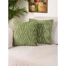 MONKDECOR Set Of 2 Green Velvet Square Cushion Covers-image-12
