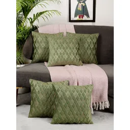 MONKDECOR Set Of 5 Green Velvet Square Cushion Covers-image-0