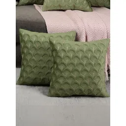 MONKDECOR Set Of 5 Green Velvet Square Cushion Covers-image-10