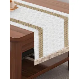 MONKDECOR White & Beige Textured TableRunners-picture-19