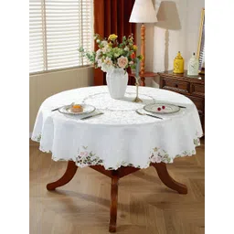 MONKDECOR White Floral Round 4-Seater Table Cover with Embroidered details-picture-25