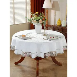 MONKDECOR White Floral Round 4-Seater Table Cover with Embroidered details-picture-30