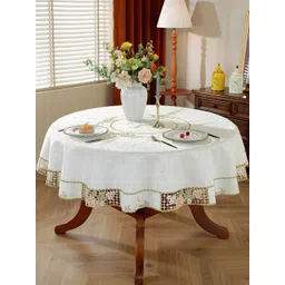 MONKDECOR White Floral Round 6-Seater Table Cover with Embroidered details-picture-10