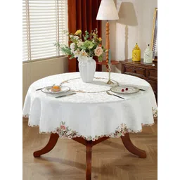 MONKDECOR White Floral Round 6-Seater Table Cover with Embroidered details-picture-13