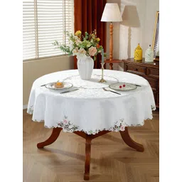 MONKDECOR White Floral Round 6-Seater Table Cover with Embroidered details-picture-14