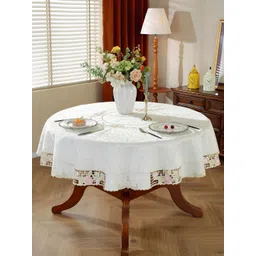 MONKDECOR White Floral Round 6-Seater Table Cover with Embroidered details-picture-17