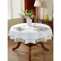 MONKDECOR White Floral Round 6-Seater Table Cover with Embroidered details-picture-18