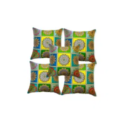 MONKDECOR Yellow & Green 5 Pieces Floral Square Cushion Covers-picture-18