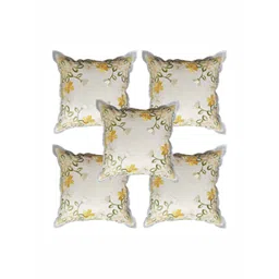 MONKDECOR Yellow & Green Set of 5 Floral Embroidered Square Cushion Covers-image-4