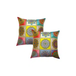 MONKDECOR Yellow & Pink 2 Pieces Floral Square Cushion Covers-picture-12