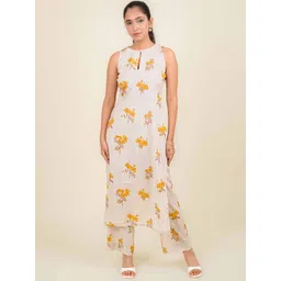MONOMEE Floral Printed Keyhole Neck Pure Cotton Kurta With Trousers-picture-20