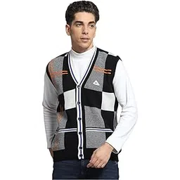 Mens Self Design Black V Neck Sleeveless Cardigan_1243290SC-1-image-37