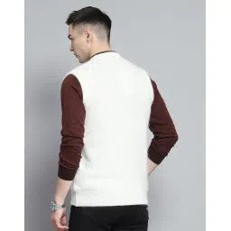 monte carlo Mens Self Design Off White V Neck Sleeveless Sweater_1243283SL-1 image 4