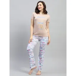 Monte Carlo Beige & Blue Cotton Graphic Print T-Shirt With Pyjamas-picture-22