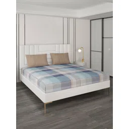 Monte Carlo Beige & Blue Striped 200 TC Cotton Queen Bedsheet With 2 Pillow Covers-picture-35