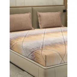 Monte Carlo Beige & Grey Printed Cotton 130 TC Queen Bedsheet Set 2.24 m x 2.54 m-picture-35