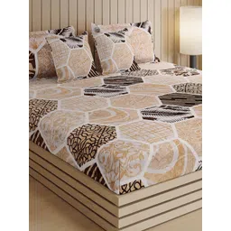 Monte Carlo Beige & White Geometric 250 TC Bedsheet with 2 Pillow Covers 487 GSM-picture-34