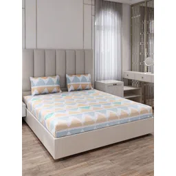 Monte Carlo Beige & White Geometric Printed 130 TC King Bedsheet Set-2.75 m x 2.75 m-picture-14