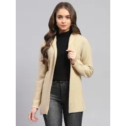 Monte Carlo Beige Regular Fit Self Pattern Shrug-picture-47