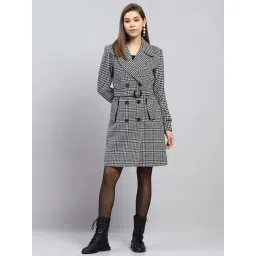 Monte Carlo Black & White Regular Fit Chequered Coat-image-44