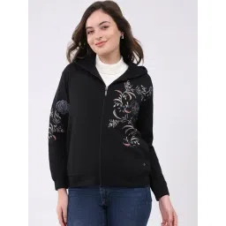 Monte Carlo Black Regular Fit Embroidered Hoodie-image-9
