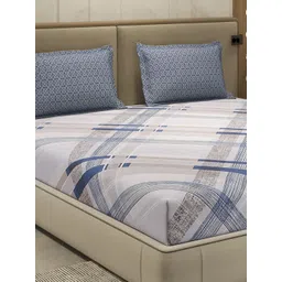 Monte Carlo Blue & Grey Printed Cotton 130 TC Queen Bedsheet Set 2.24 m x 2.54 m-picture-17