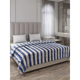 Monte Carlo Blue & Grey Striped AC Room 290 GSM Double Bed Blanket-picture-21