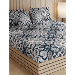 Monte Carlo Blue & White Floral 250 TC Double King Bedsheet Set-2.50mx2.75m 487 GSM-picture-32