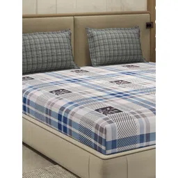 Monte Carlo Blue & White Printed Cotton 110 TC Queen Bedsheet Set 2.24 m x 2.54 m-picture-21