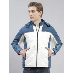 Monte Carlo Blue & White Regular Fit Colour Block Hooded Jacket-picture-22