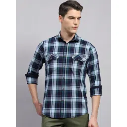 Monte Carlo Blue Cotton Regular Fit Checks Shirt-picture-13