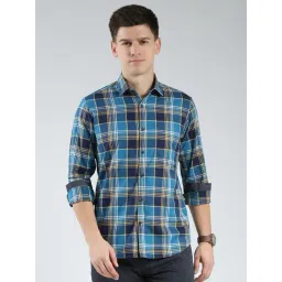 Monte Carlo Blue Cotton Regular Fit Chequered Shirt-picture-26