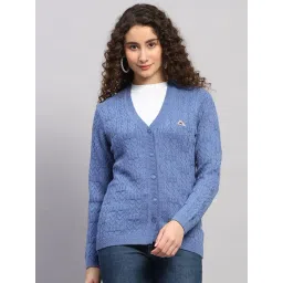 Monte Carlo Blue Regular Fit Self Design Cardigan image 2