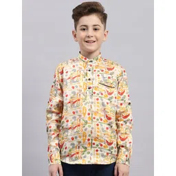 Monte Carlo Boys Floral Printed Band Collar Long Sleeves Cotton Casual Shirt-picture-16