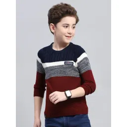 Monte Carlo Boys Navy & Maroon Acrylic Striped Sweater-picture-29