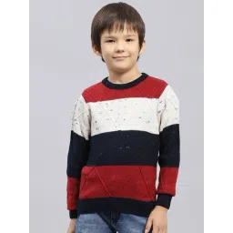 Monte Carlo Boys Navy Blue & Maroon Wool Blend Self Sweater-image-32