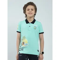 Monte Carlo Boys Typography Printed Polo Collar Tropical Applique T-shirt-picture-48