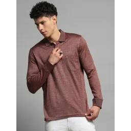 Monte Carlo Brown Cotton Blend Regular Fit Self Design Polo T-Shirt-picture-48