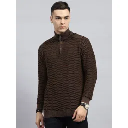 Monte Carlo Brown Cotton Regular Fit Self Pattern Pullover-picture-37