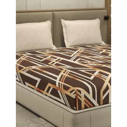 Monte Carlo Brown Printed Cotton 130 TC Queen Bedsheet Set 2.24 m x 2.54 m-picture-38