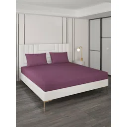 Monte Carlo Burgundy Cotton 400 TC King Bedsheet with 2 Pillow Covers-picture-12